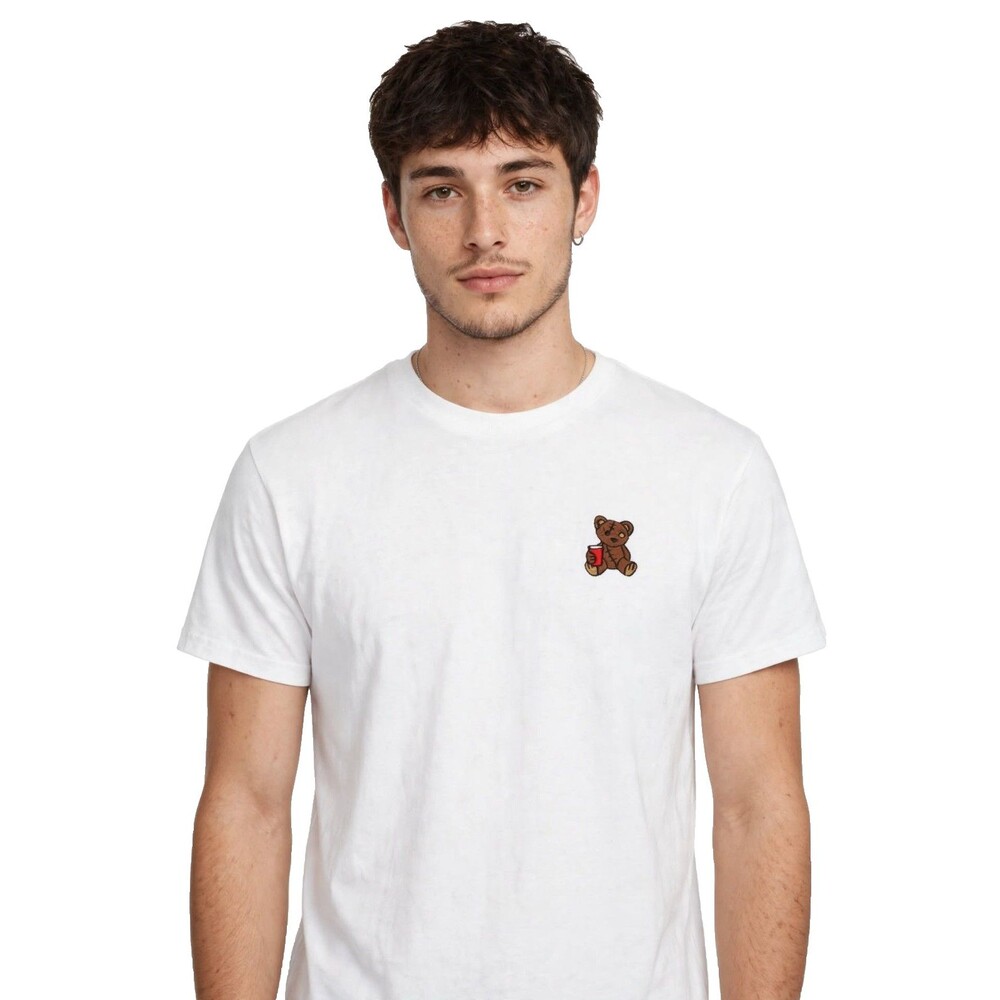 Riot Society T Shirt Mens M White Embroidered Teddy Bear Red Solo Cup Logo USA